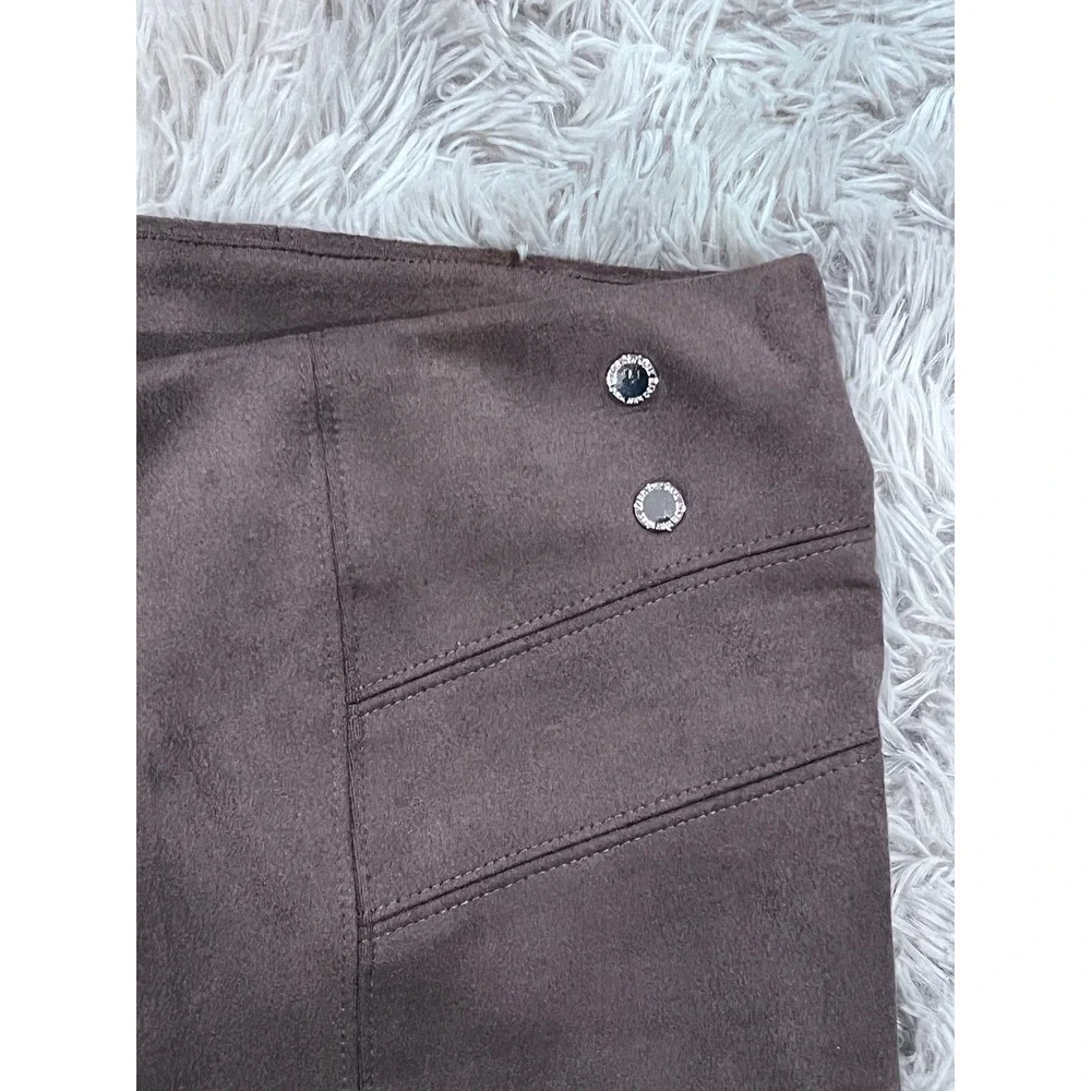 Marc New York Women's Faux Suede‎ Pants Size L Wide Leg Brown Career Business